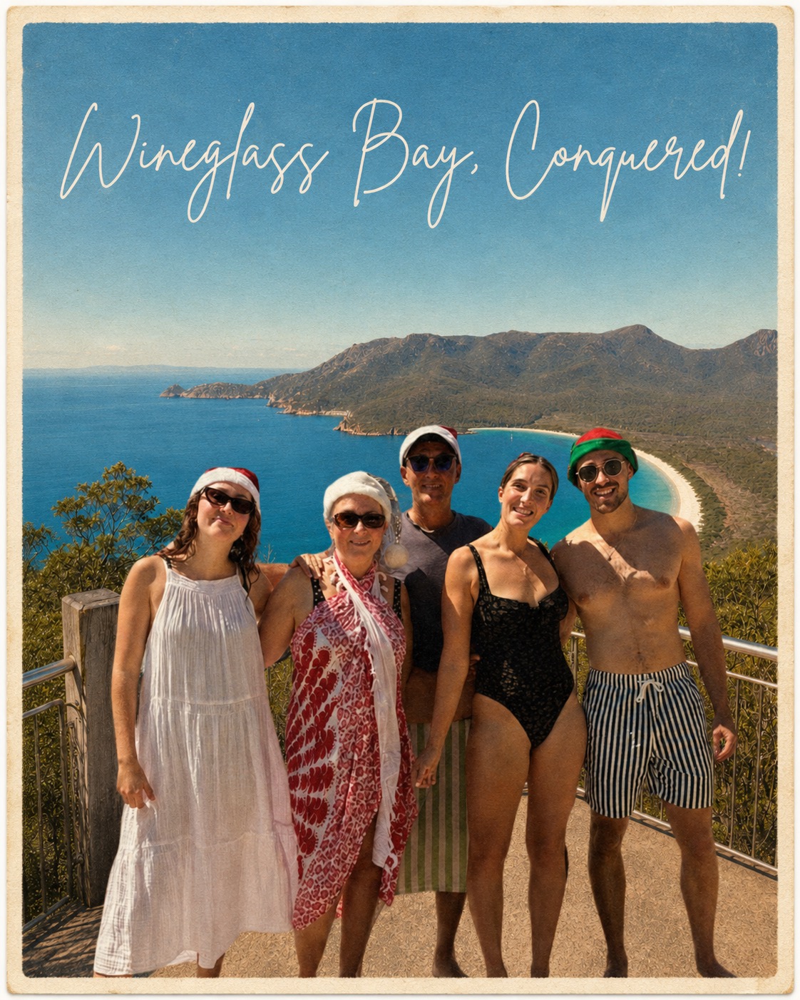 Wineglass Bay conquered, all five of us